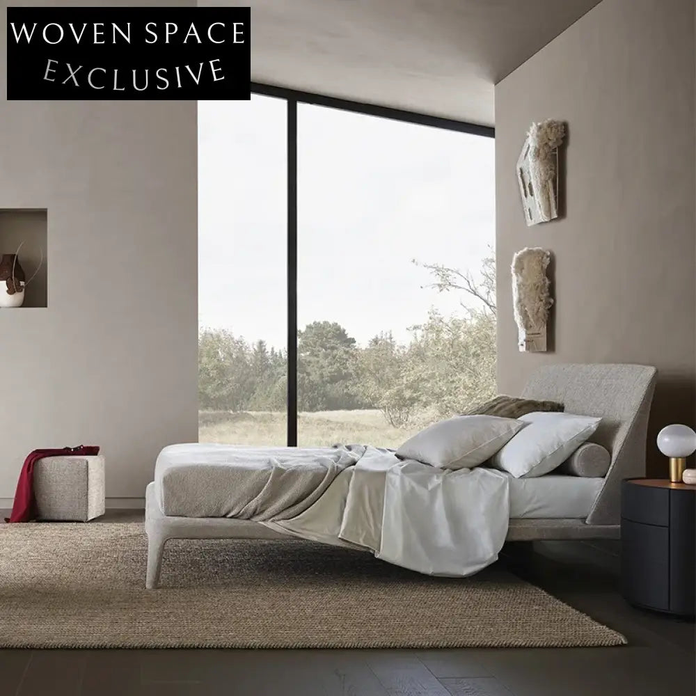 Luxurious Solid Wood King Size Fabric Upholstered Modern Bed