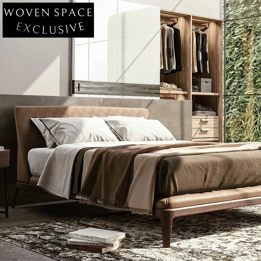 Luxurious Solid Wood King Size Fabric Upholstered Modern Bed