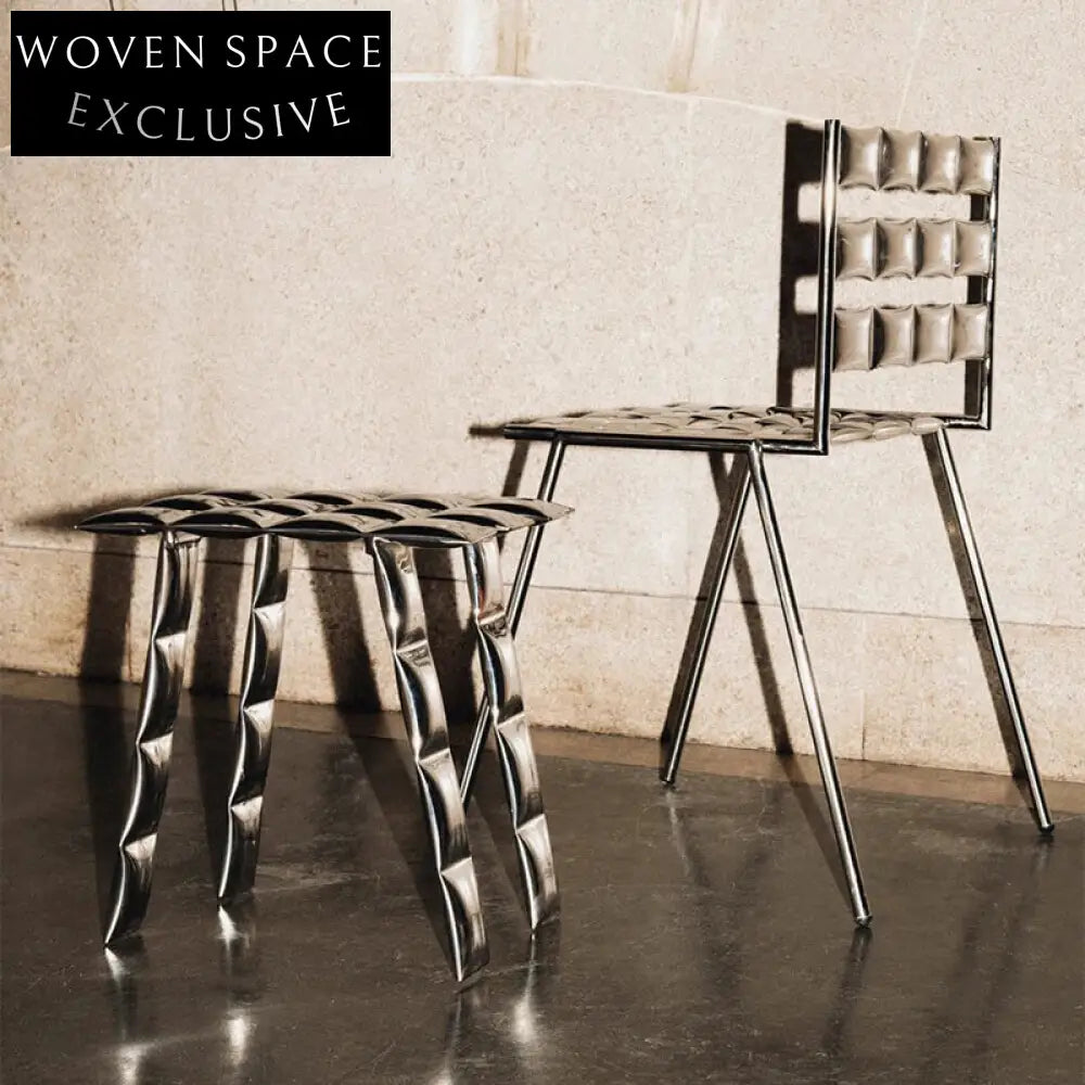 Luxurious Stainless Steel Accent Dining Chair with Hollow High Backrest Design