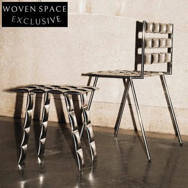 Luxurious Stainless Steel Accent Dining Chair with Hollow High Backrest Design