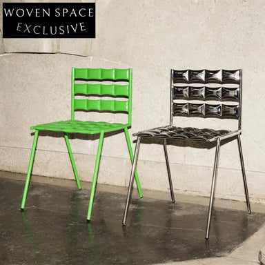 Luxurious Stainless Steel Accent Dining Chair with Hollow High Backrest Design