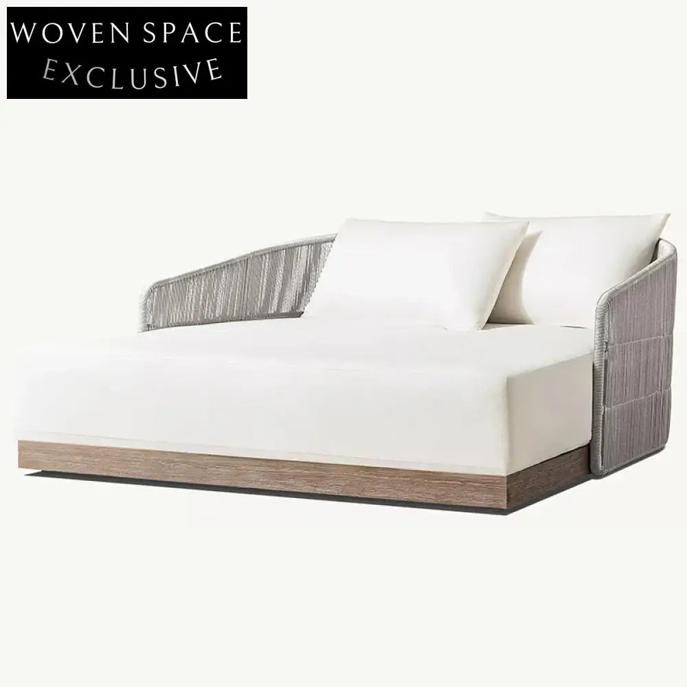 Luxurious Teak Wood Outdoor Daybed, All-Weather Rattan Fabric Pool Lounger