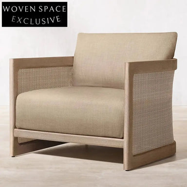 Luxurious Teak Wood Outdoor Patio Sofa Set with Rattan Fabric Cushions