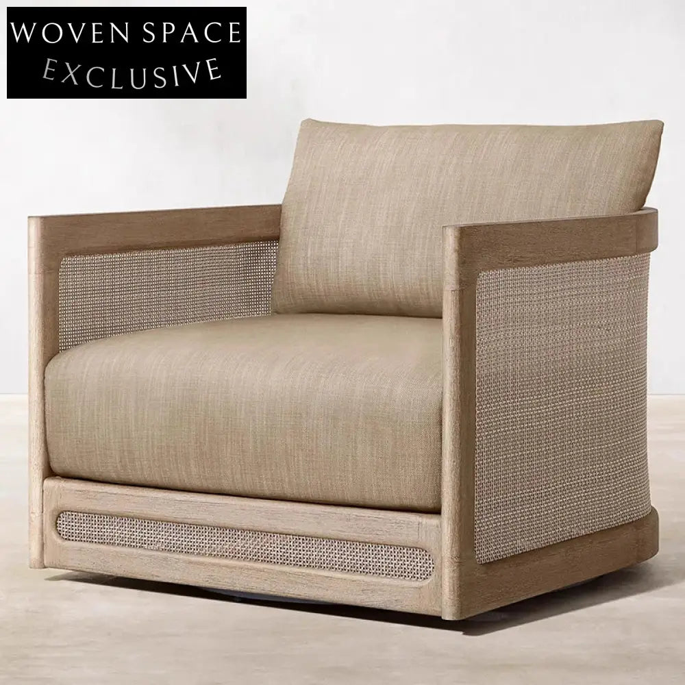 Luxurious Teak Wood Outdoor Patio Sofa Set with Rattan Fabric Cushions