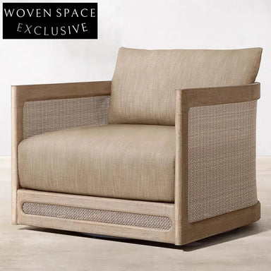 Luxurious Teak Wood Outdoor Patio Sofa Set with Rattan Fabric Cushions