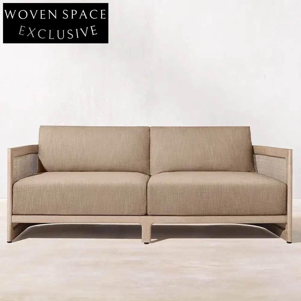 Luxurious Teak Wood Outdoor Patio Sofa Set with Rattan Fabric Cushions