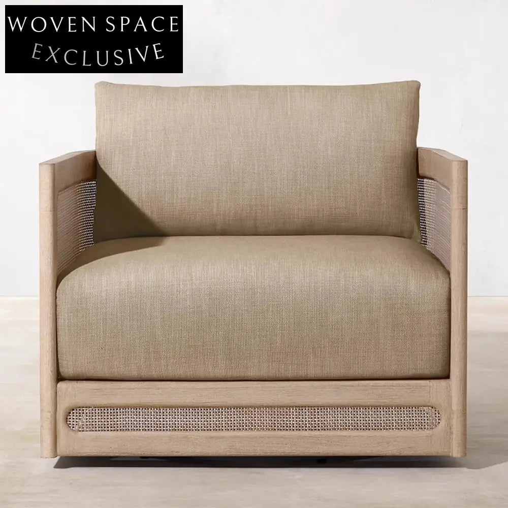 Luxurious Teak Wood Outdoor Patio Sofa Set with Rattan Fabric Cushions