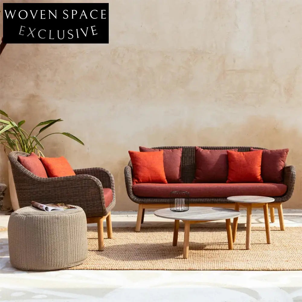 Luxurious Teak Wood Rattan Outdoor Patio Sofa Set with Coffee Table
