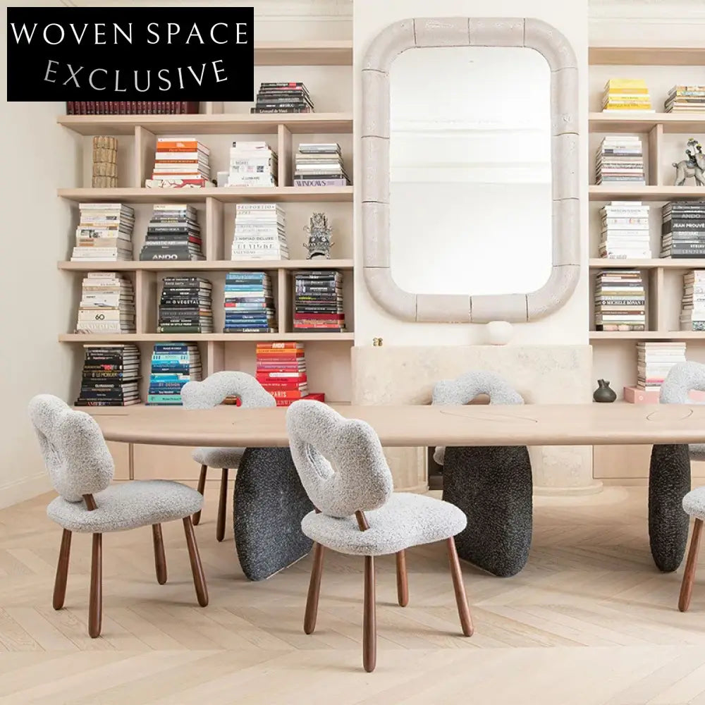 Luxurious Teddy Fabric Dining Chair with Solid Wood Legs for Modern Homes