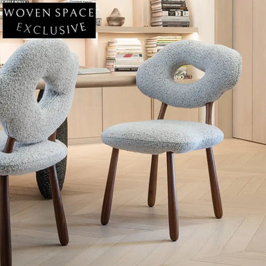 Luxurious Teddy Fabric Dining Chair with Solid Wood Legs for Modern Homes