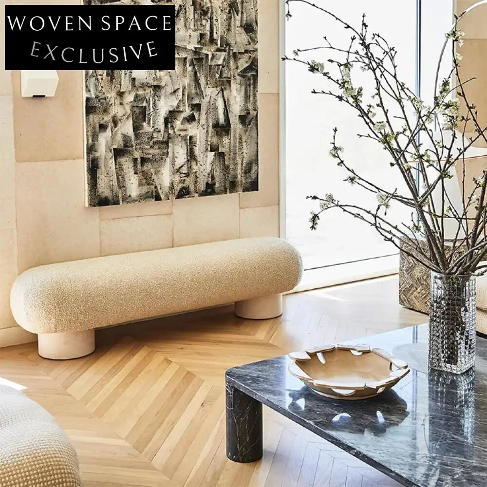 Luxurious Teddy Fabric Upholstered Ottoman Bench Sofa for Bedroom Living Room