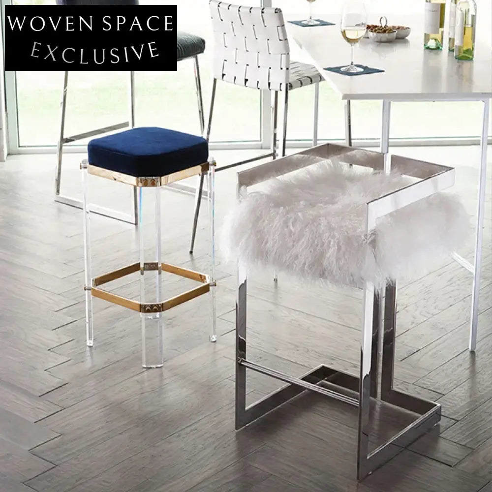 Luxurious Transparent Acrylic Bar Stool with High-Elastic Upholstered Fabric Seat