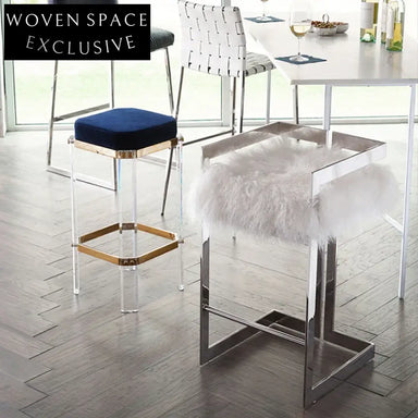 Luxurious Transparent Acrylic Bar Stool with High-Elastic Upholstered Fabric Seat