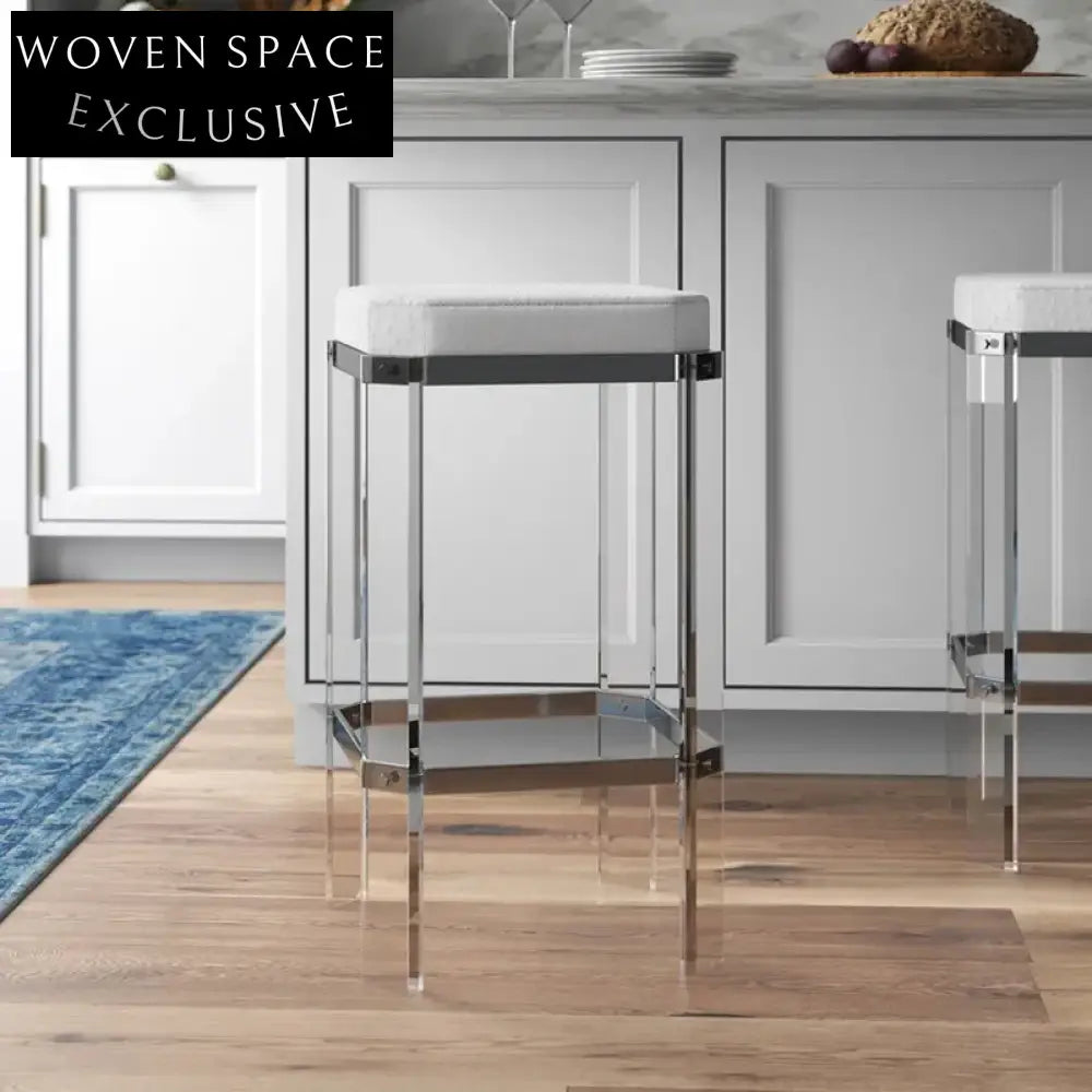 Luxurious Transparent Acrylic Bar Stool with High-Elastic Upholstered Fabric Seat