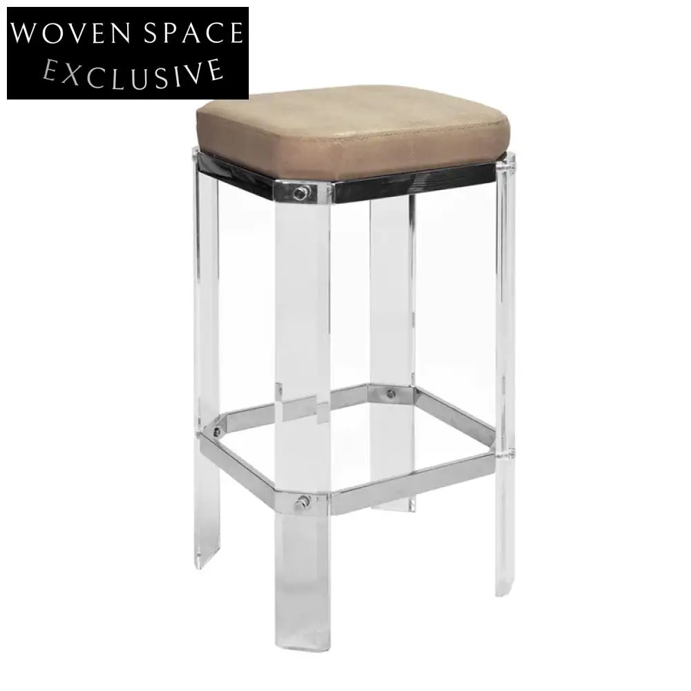 Luxurious Transparent Acrylic Bar Stool with High-Elastic Upholstered Fabric Seat