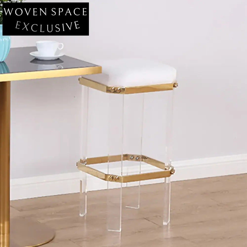 Luxurious Transparent Acrylic Bar Stool with High-Elastic Upholstered Fabric Seat