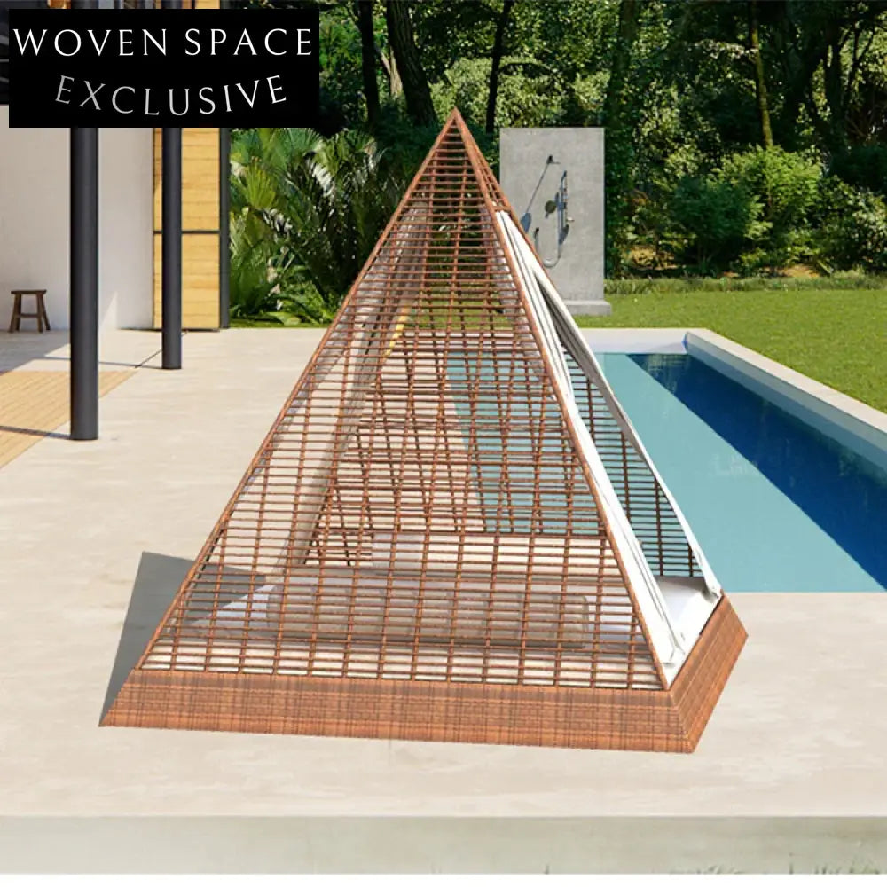 Luxurious Triangle Rattan Outdoor Daybed with Sun Protection Canopy