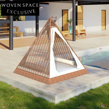 Luxurious Triangle Rattan Outdoor Daybed with Sun Protection Canopy