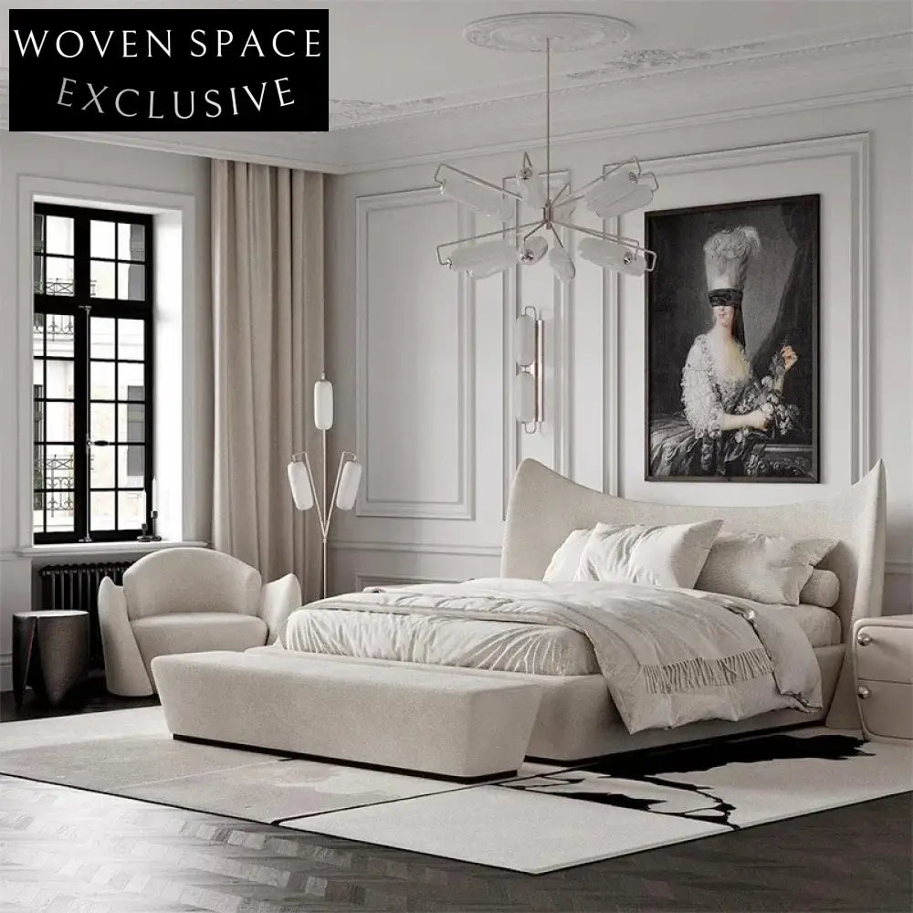 Luxurious Upholstered King Size Bed, Modern Fabric Design for Master Bedroom