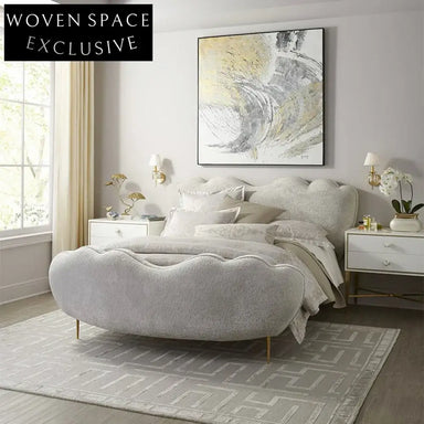 Luxurious Upholstered Teddy Fabric Soft Bed Italian Wooden King Size Frame