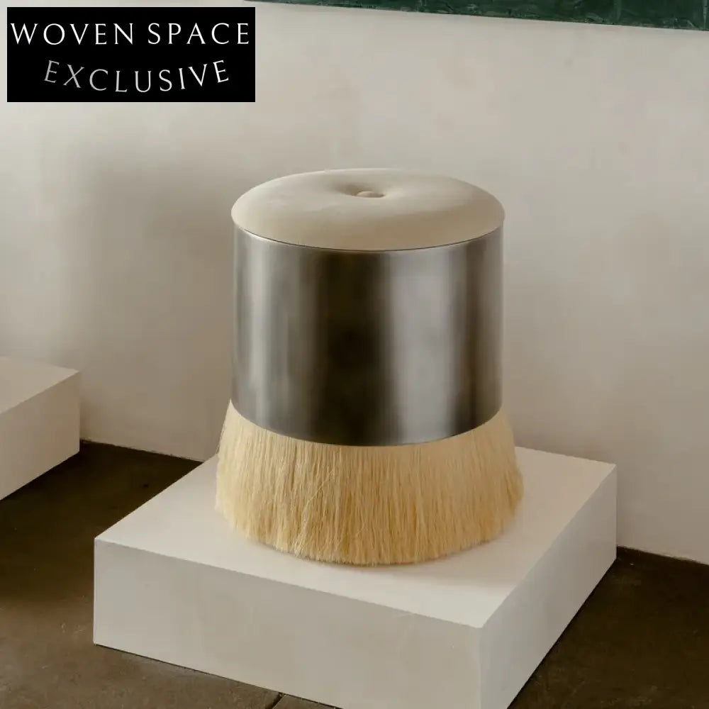 Luxurious Velvet Brass Round Ottoman Stool: Modern Accent & Vanity Seating