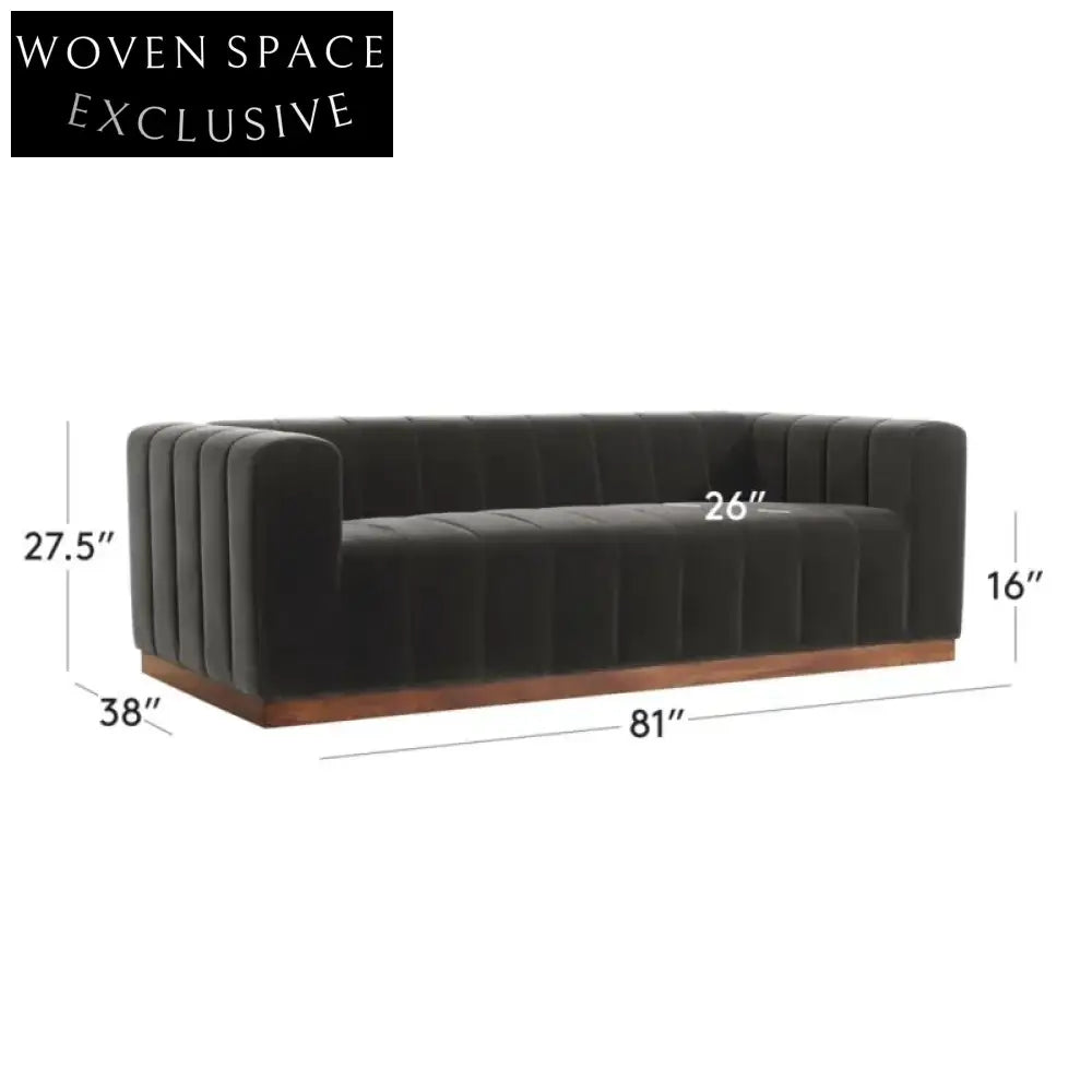 Luxurious Channeled Velvet Sofa, Solid Wood Frame, Elegant Living Room Furniture