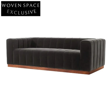 Luxurious Channeled Velvet Sofa, Solid Wood Frame, Elegant Living Room Furniture