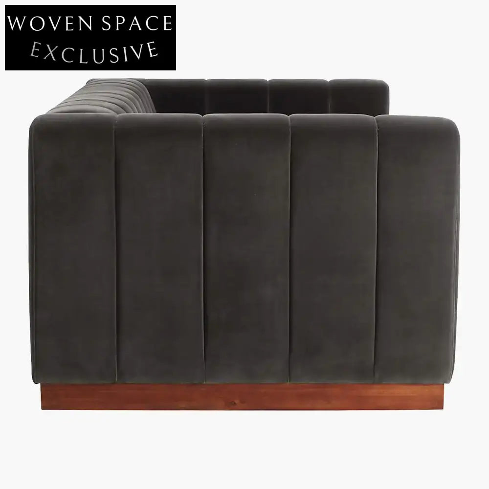 Luxurious Channeled Velvet Sofa, Solid Wood Frame, Elegant Living Room Furniture
