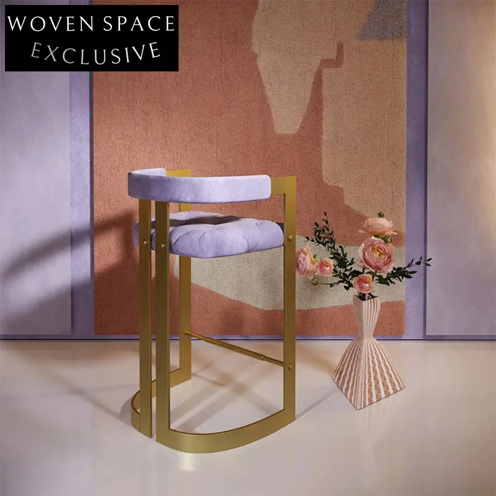 Luxurious Velvet Fabric Gold Metal Leg High Bar Chair with Supportive Backrest