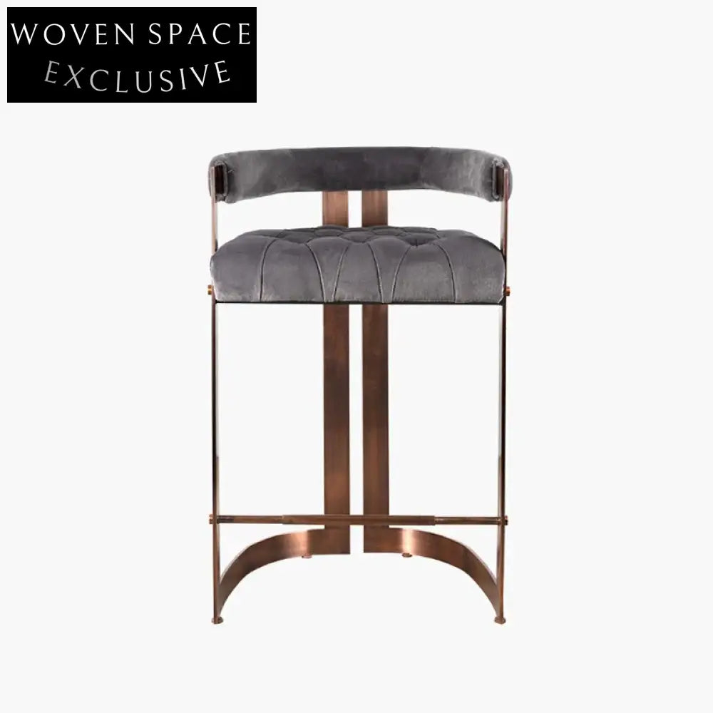 Luxurious Velvet Fabric Gold Metal Leg High Bar Chair with Supportive Backrest