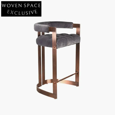 Luxurious Velvet Fabric Gold Metal Leg High Bar Chair with Supportive Backrest