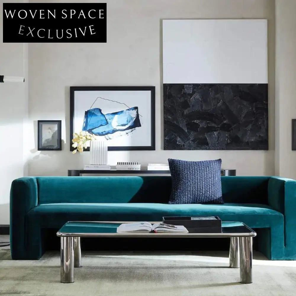 Luxurious Velvet Fabric Modern Living Room Sofa – Comfortable Three-Seat Couch