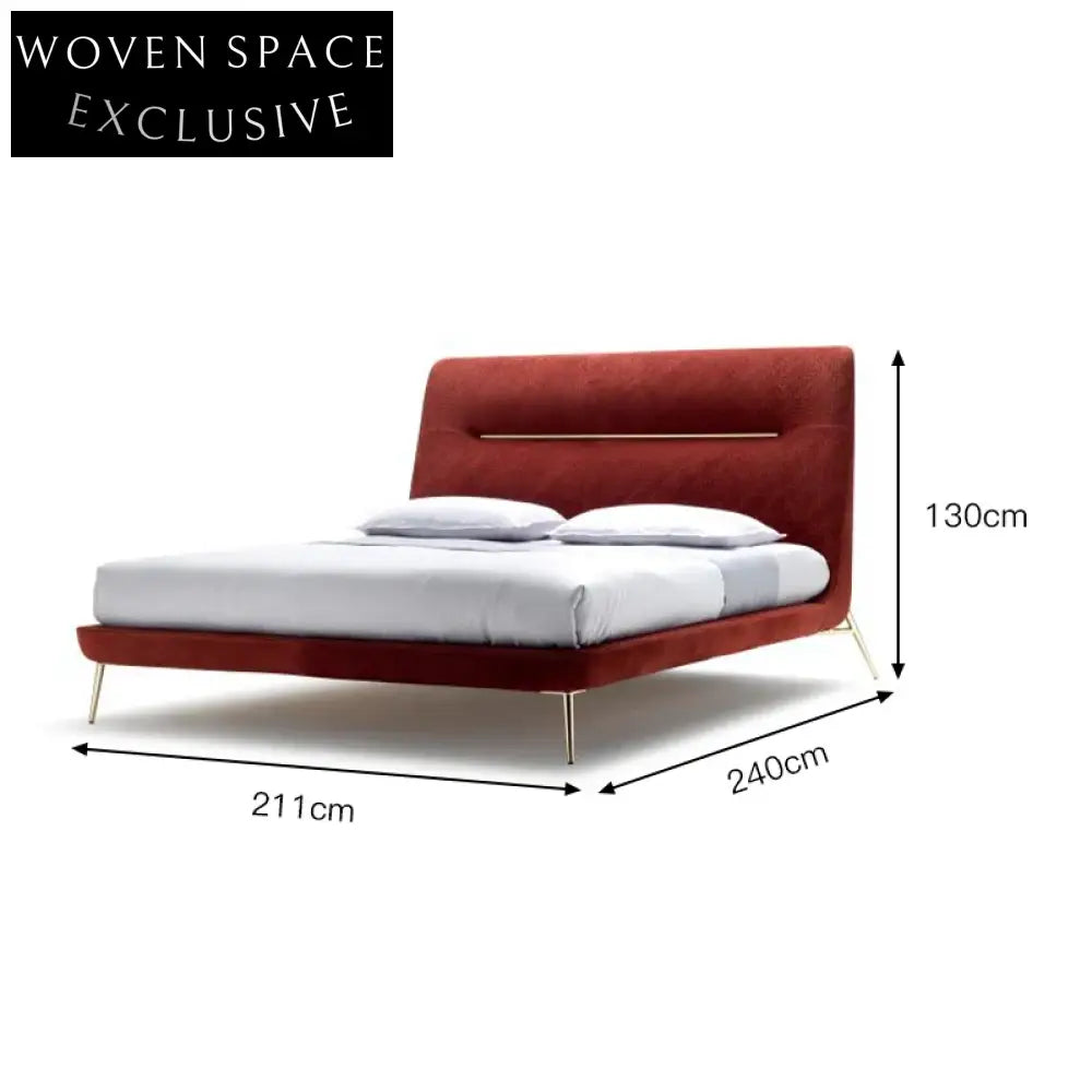 Luxurious Velvet Fabric Upholstered Gold Leg Modern Double Bed