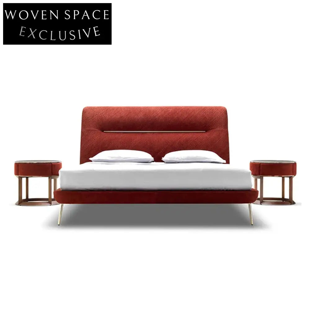 Luxurious Velvet Fabric Upholstered Gold Leg Modern Double Bed