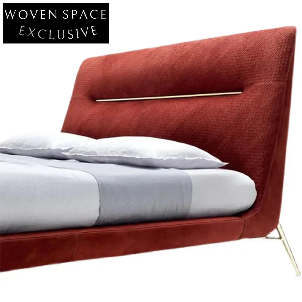 Luxurious Velvet Fabric Upholstered Gold Leg Modern Double Bed