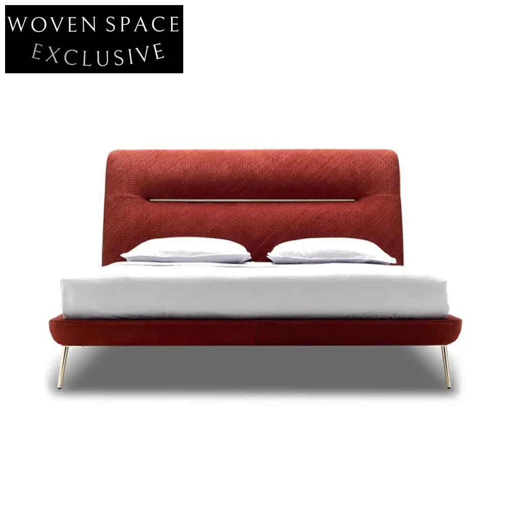 Luxurious Velvet Fabric Upholstered Gold Leg Modern Double Bed