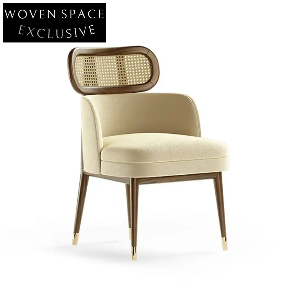 Luxurious Velvet Rattan Dining Chair with Solid Wood Legs for Modern Spaces