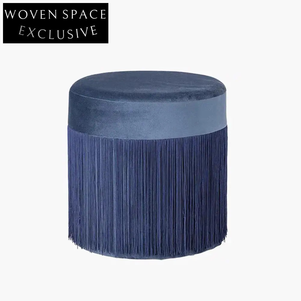 Luxurious Velvet Round Ottoman Foot Stool with Macrame Detail for Modern Homes