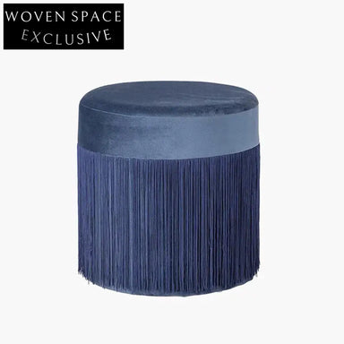 Luxurious Velvet Round Ottoman Foot Stool with Macrame Detail for Modern Homes