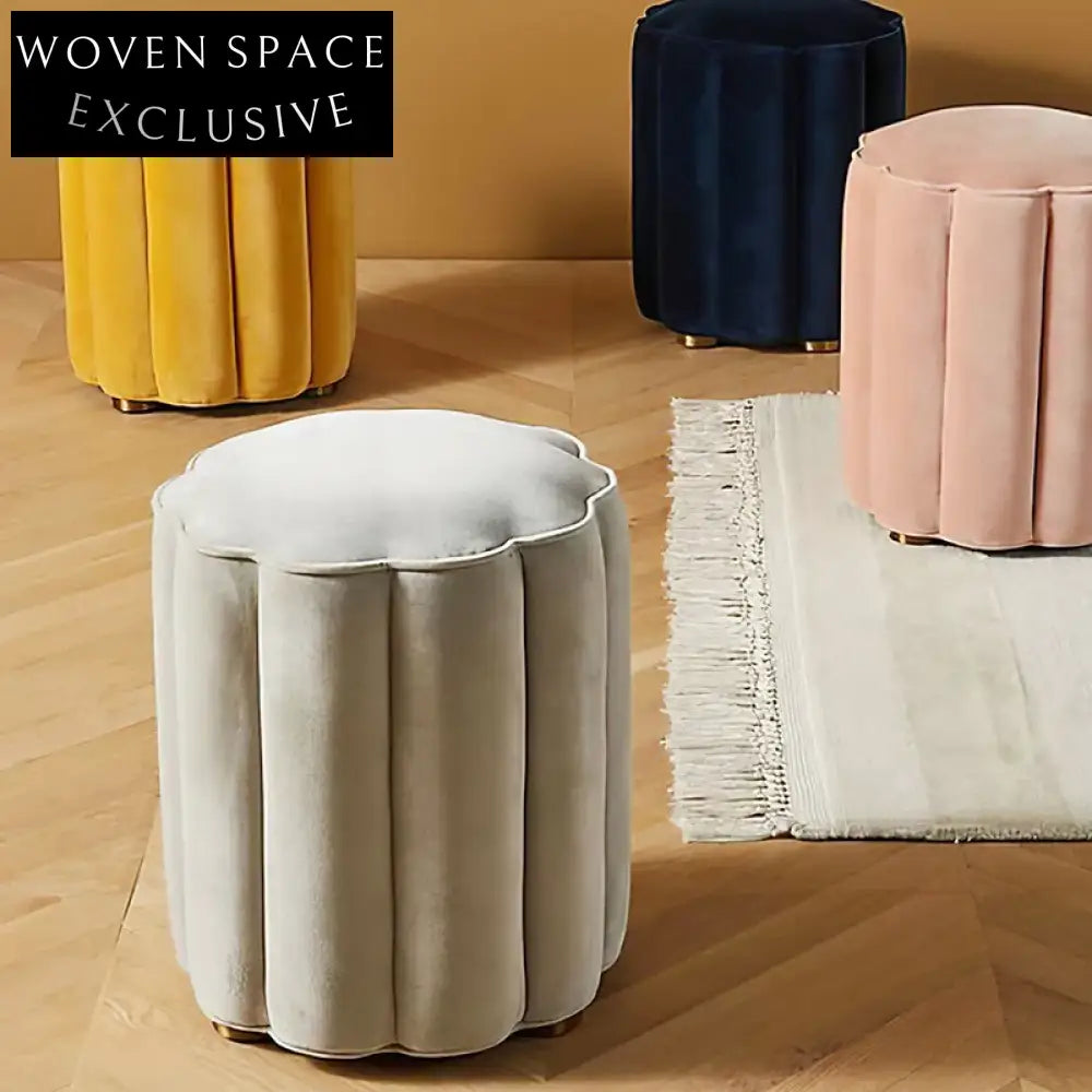 Luxurious Velvet Round Ottoman Stool for Stylish Living Room Decor