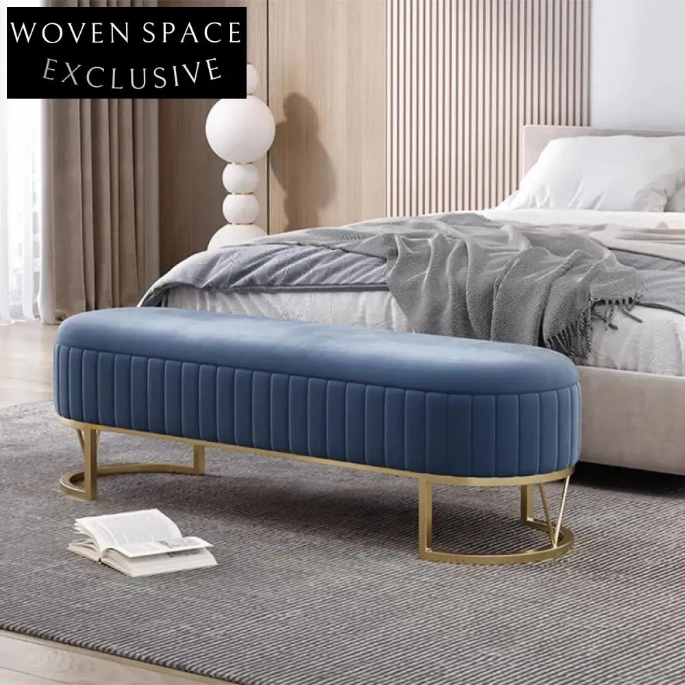 Luxurious Velvet Storage Bench: Modern Metal Leg Ottoman for Bedroom & Living Room