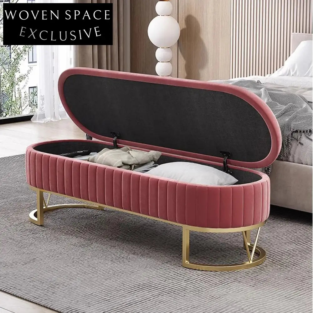 Luxurious Velvet Storage Bench: Modern Metal Leg Ottoman for Bedroom & Living Room
