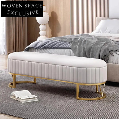 Luxurious Velvet Storage Bench: Modern Metal Leg Ottoman for Bedroom & Living Room
