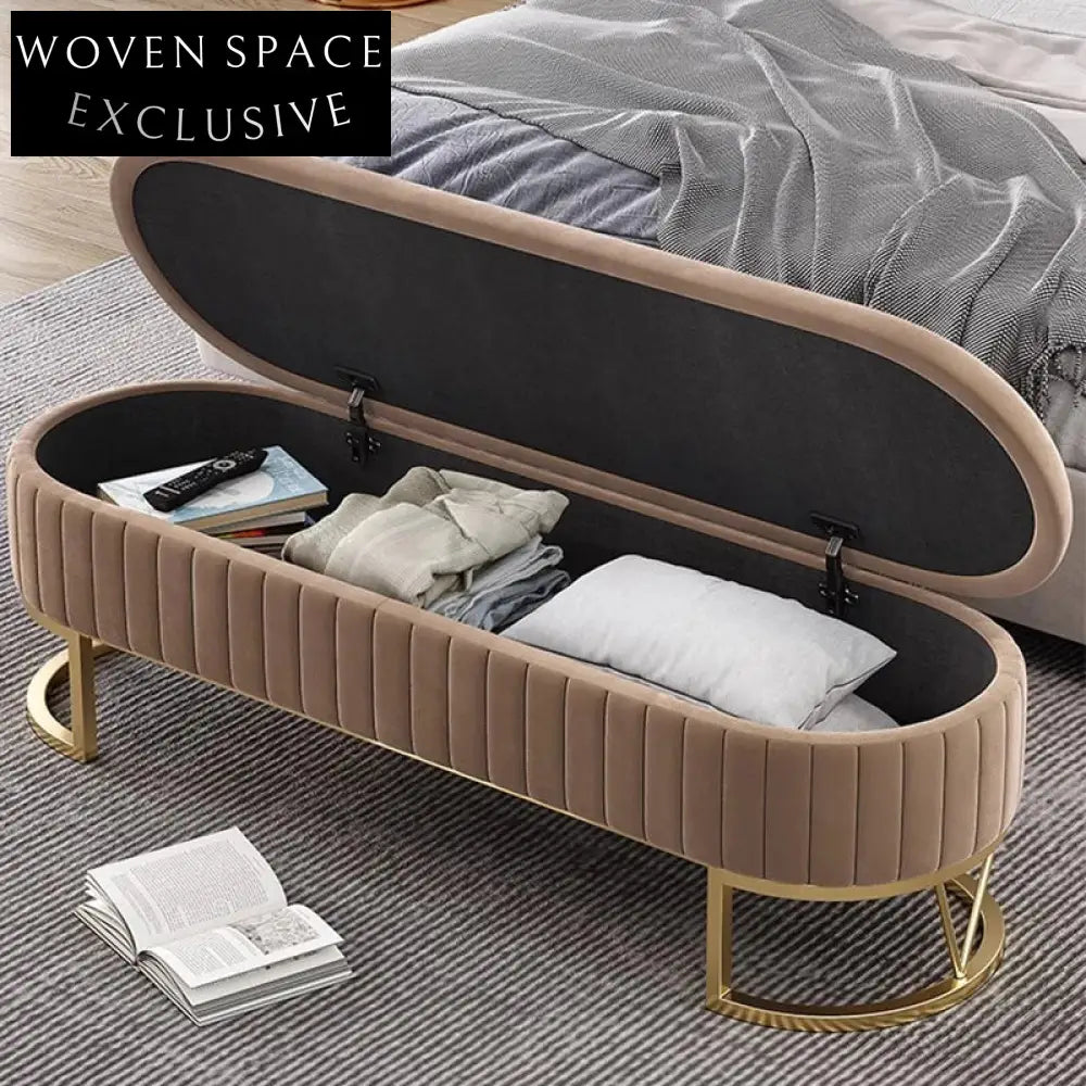 Luxurious Velvet Storage Bench: Modern Metal Leg Ottoman for Bedroom & Living Room