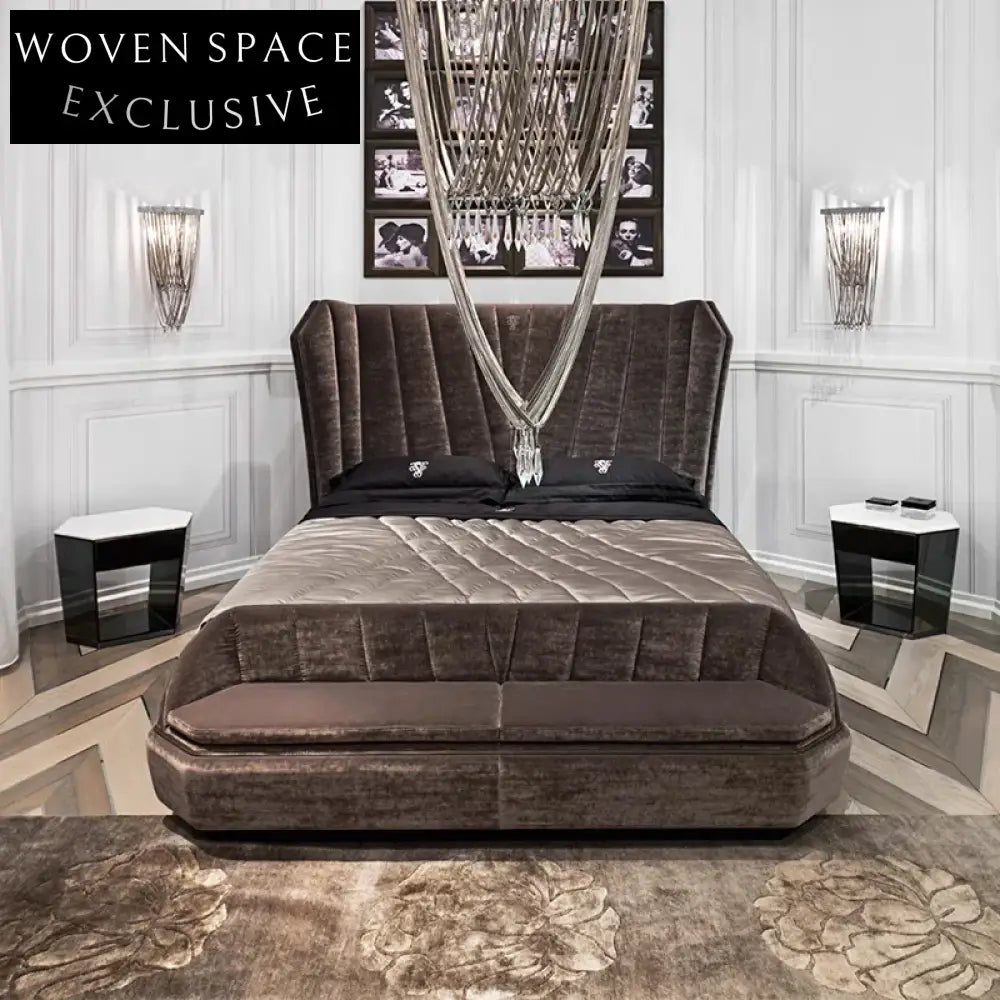 Luxurious Velvet Tufted High Headboard Bed Frame for Elegant Bedroom Decor