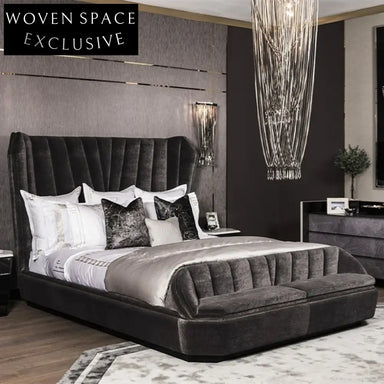 Luxurious Velvet Tufted High Headboard Bed Frame for Elegant Bedroom Decor
