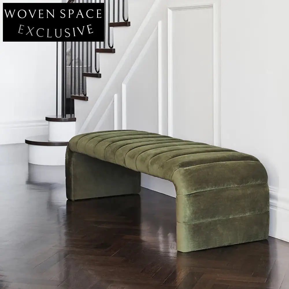Luxurious Velvet Upholstered Modern Minimalist Living Room Bench Ottoman Stool