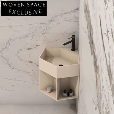 Luxurious Wall-Hung Solid Surface Stone Bathroom Basin - Modern Italian Design Cream