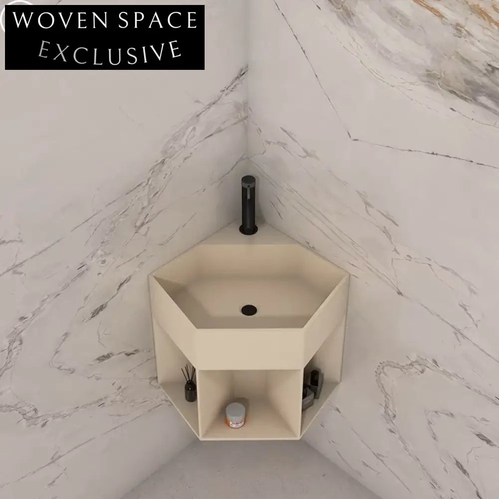 Luxurious Wall-Hung Solid Surface Stone Bathroom Basin - Modern Italian Design Cream