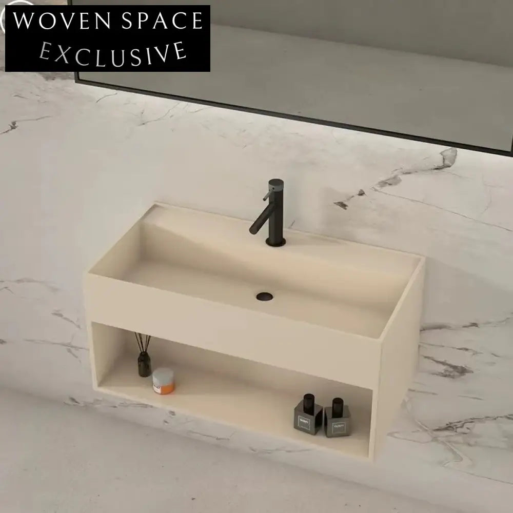 Luxurious Wall-Hung Solid Surface Stone Bathroom Basin - Modern Italian Design Cream
